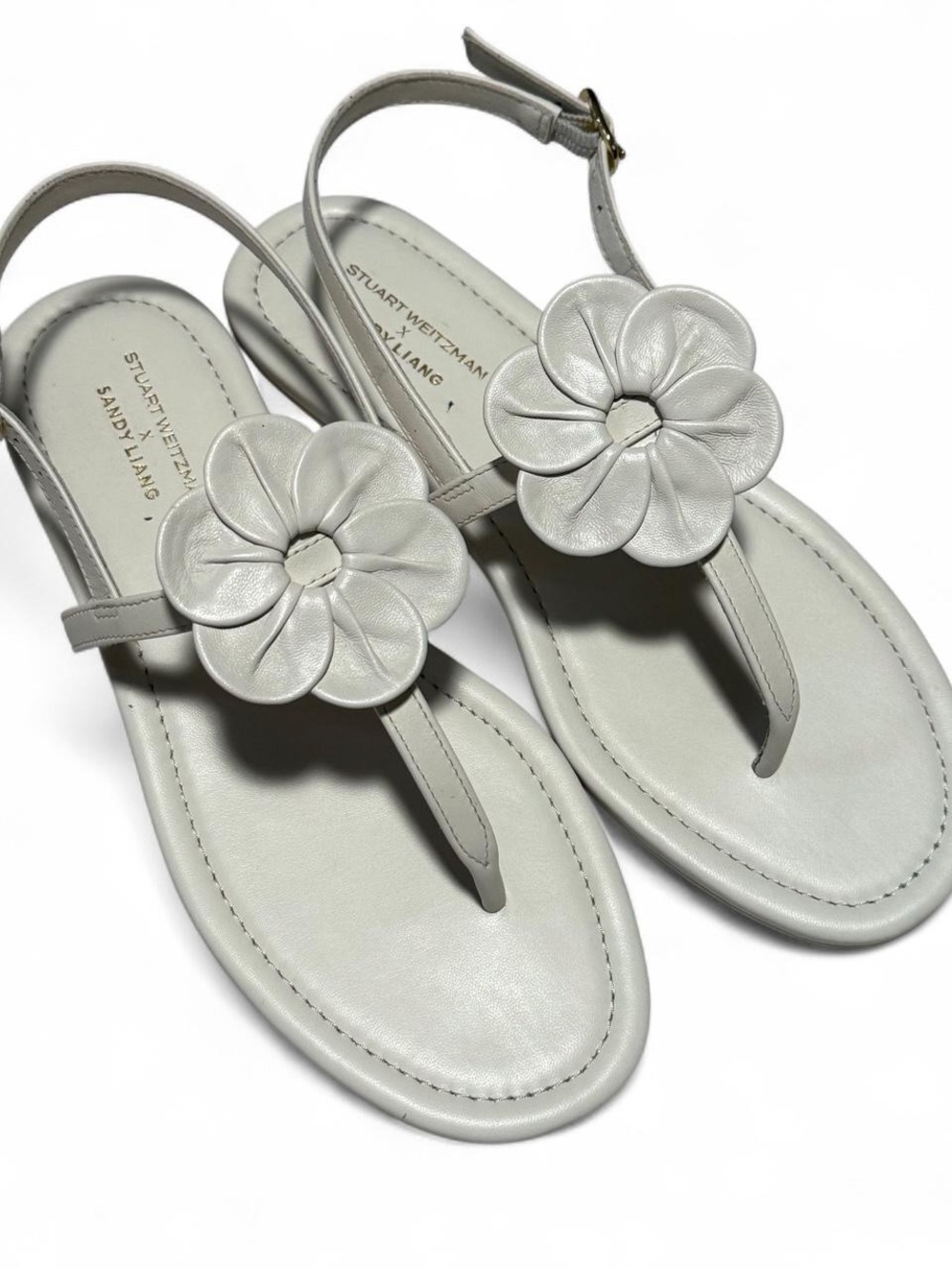 Stuart Weitzman x Sandy Liang T-Strap Slingback Sandal 
White Flower size 6